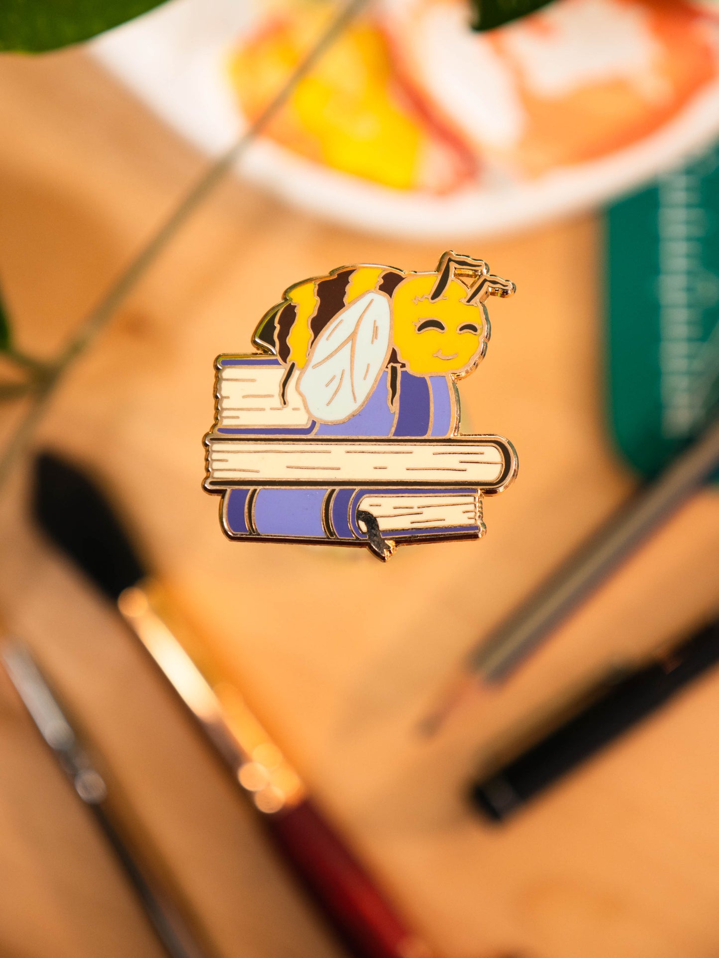Sleepy Book Bee Enamel Magnet