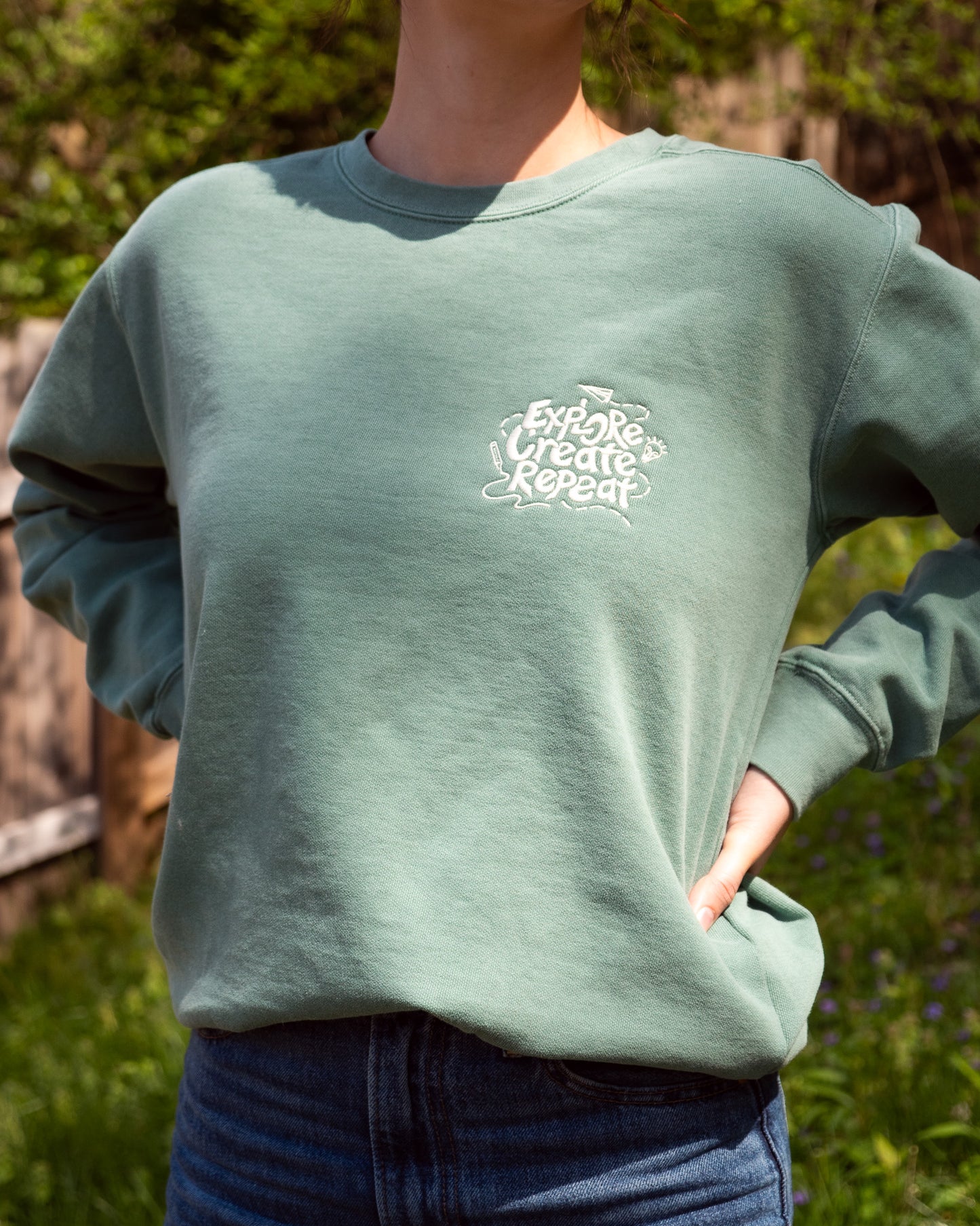 Explore, Create, Repeat Embroidered Sweatshirt