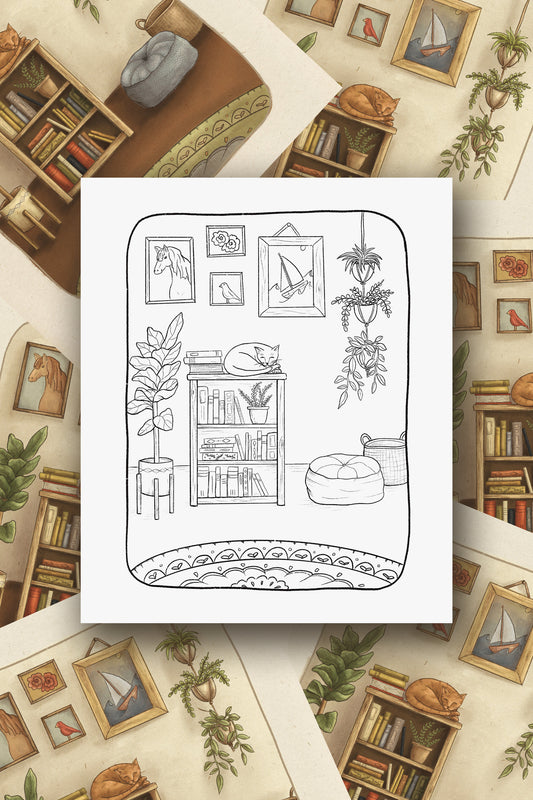 Sleepy Cat Coloring Page - Digital Download