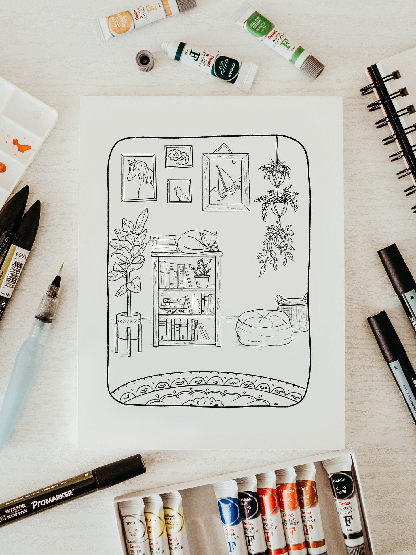 Sleepy Cat Coloring Page - Digital Download