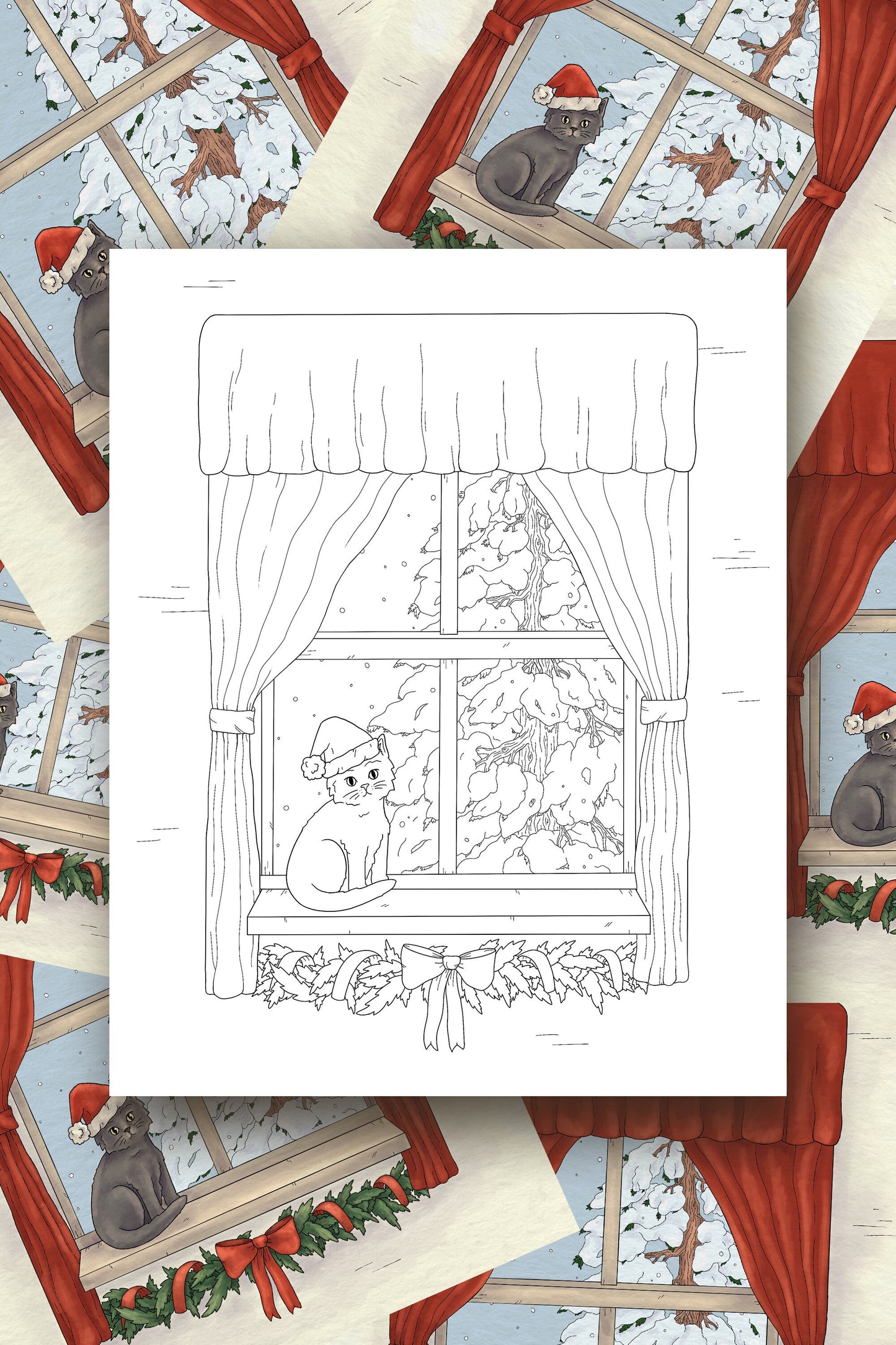 Christmas Cats Coloring Pages - Digital Download
