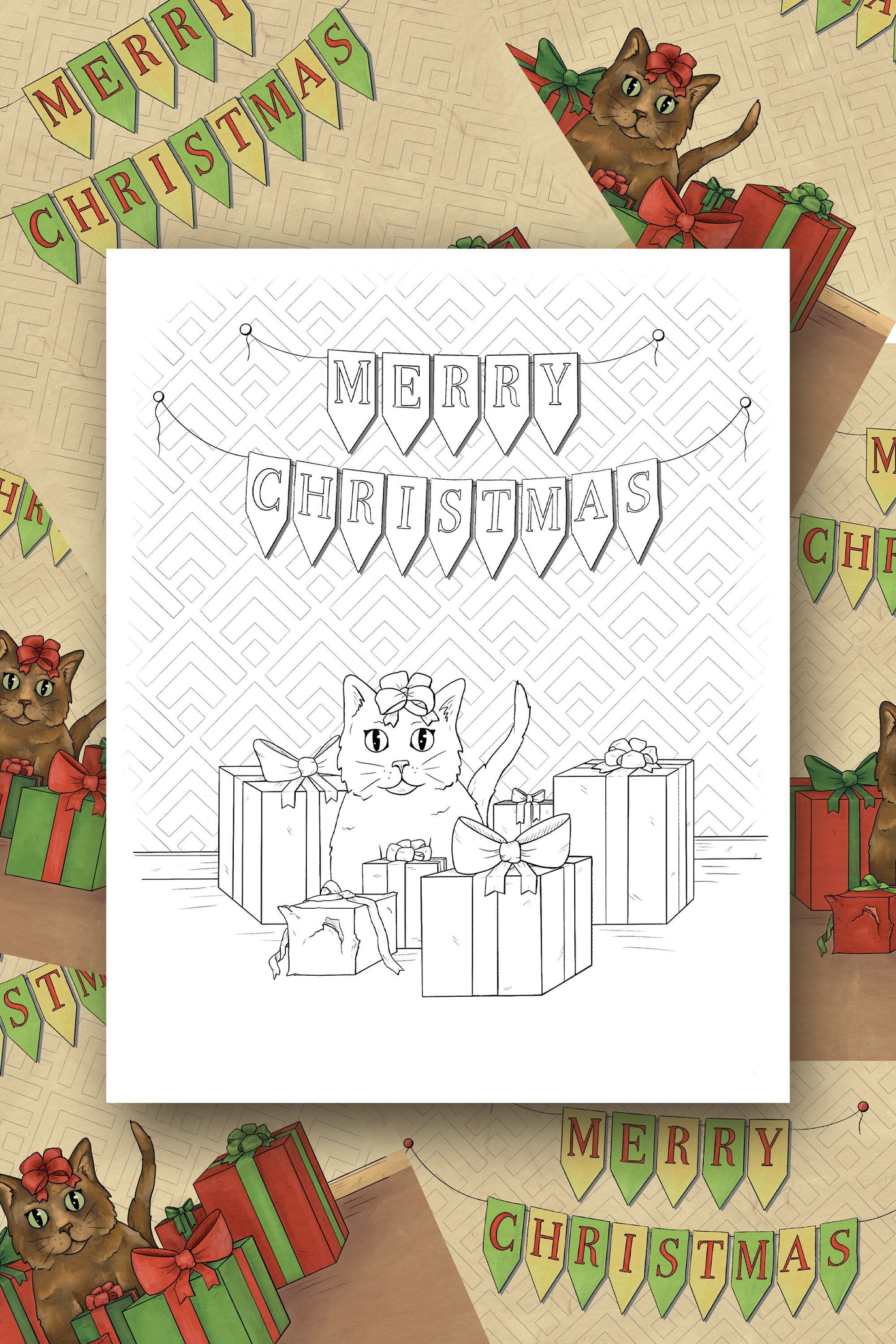 Christmas Cats Coloring Pages - Digital Download