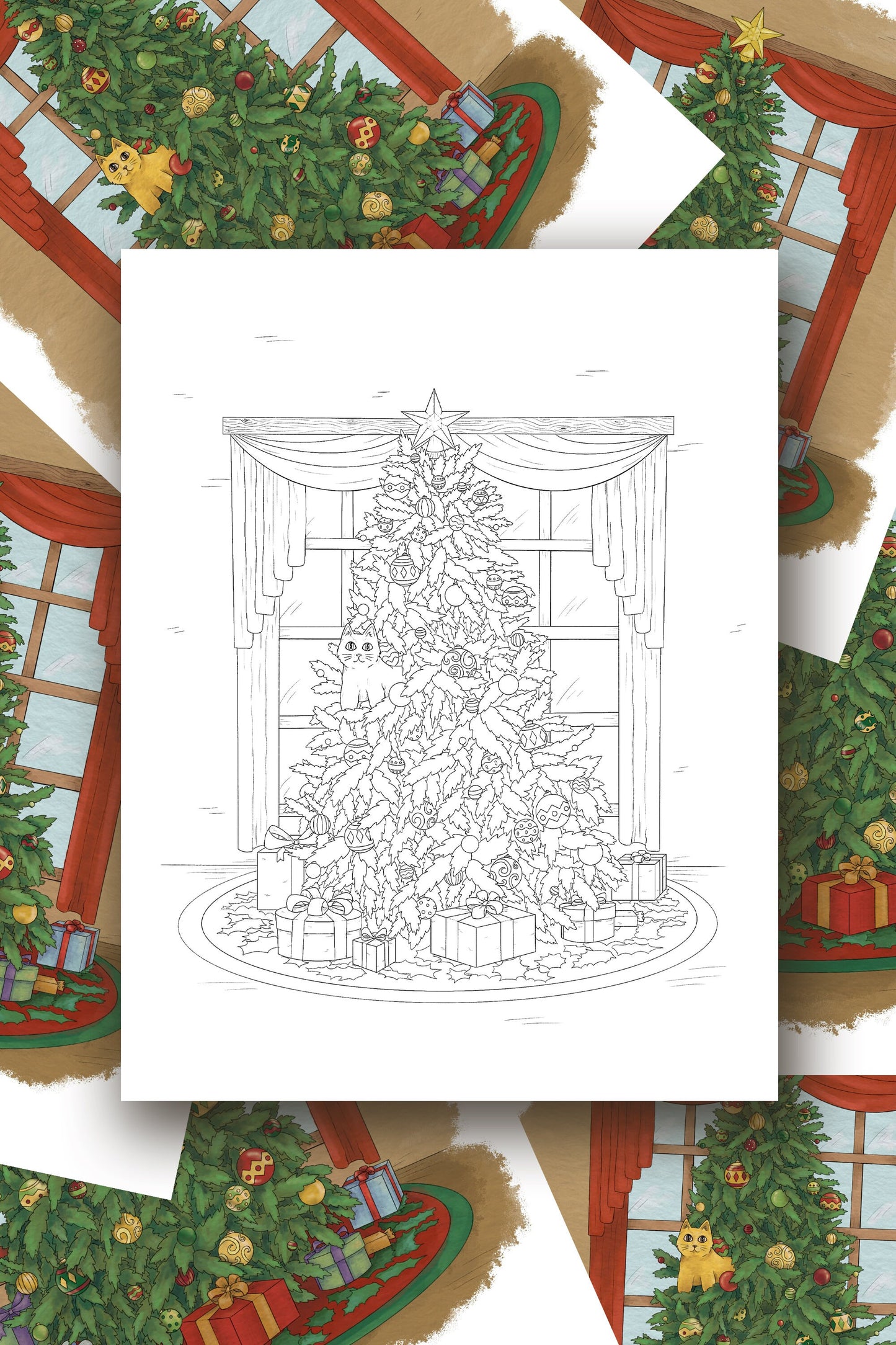 Christmas Cats Coloring Pages - Digital Download