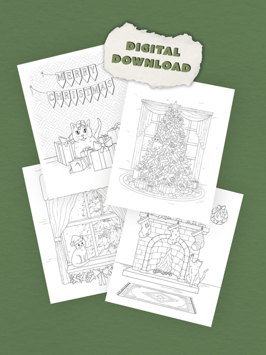 Christmas Cats Coloring Pages - Digital Download