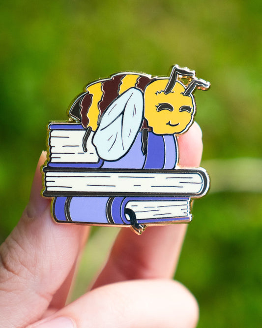 Sleepy Book Bee Enamel Pin
