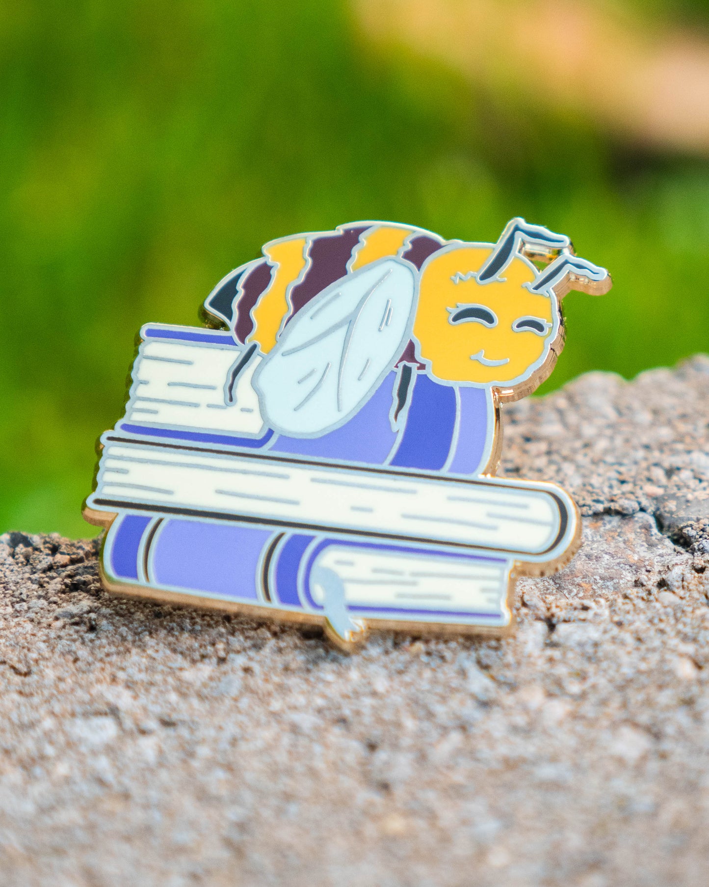 Sleepy Book Bee Enamel Pin