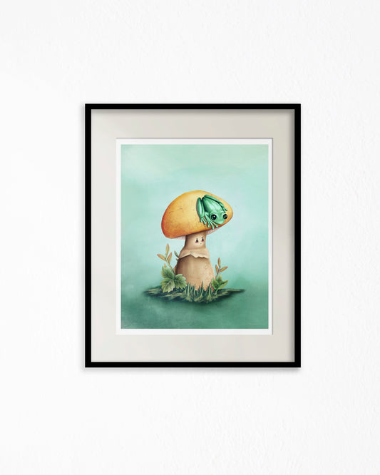 Frog and Mushroom Giclée Art Print