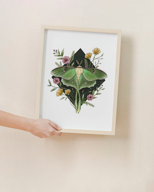 Luna Moth and Flowers Giclée Art Print