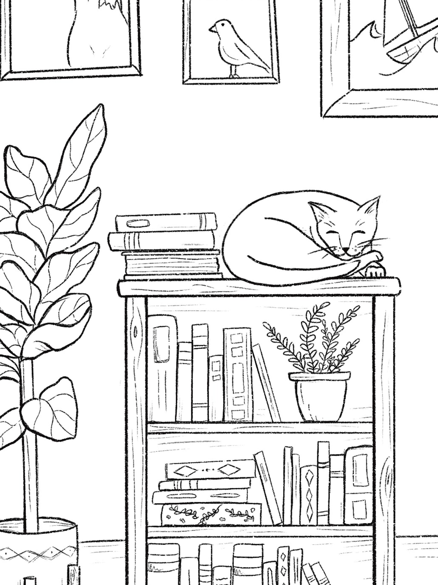 Sleepy Cat Coloring Page - Digital Download