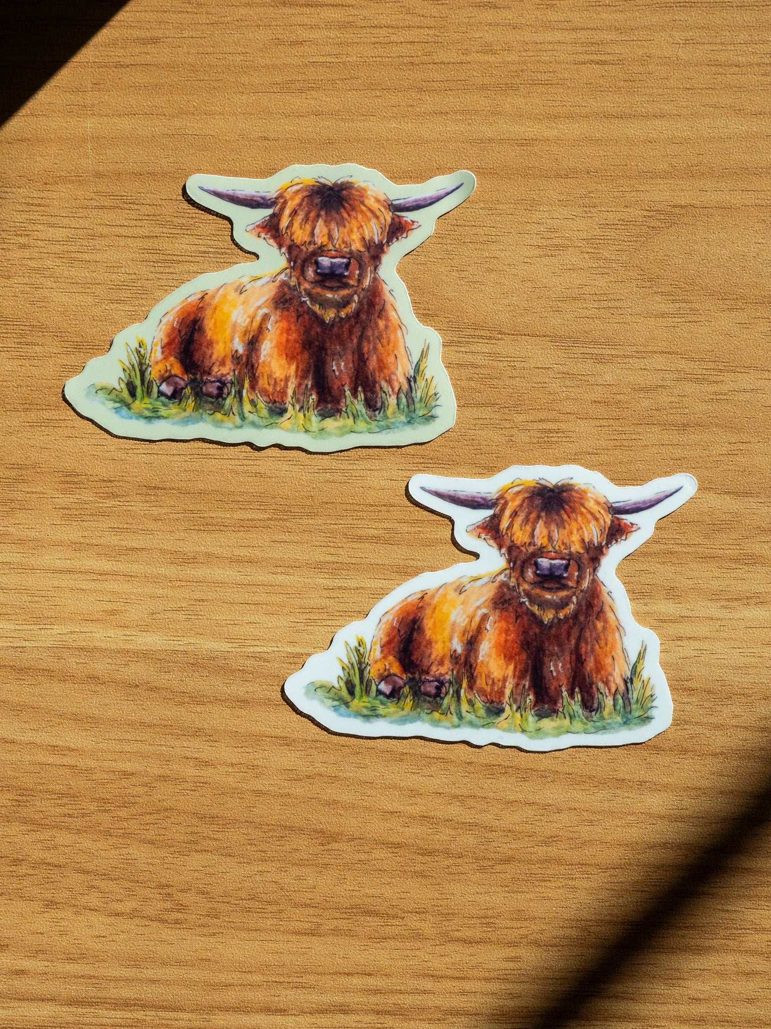 Japanese Watercolor Highland Cow Keychain